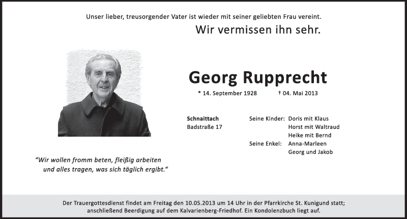  Traueranzeige für Georg Rupprecht vom 08.05.2013 aus Pegnitz-Zeitung